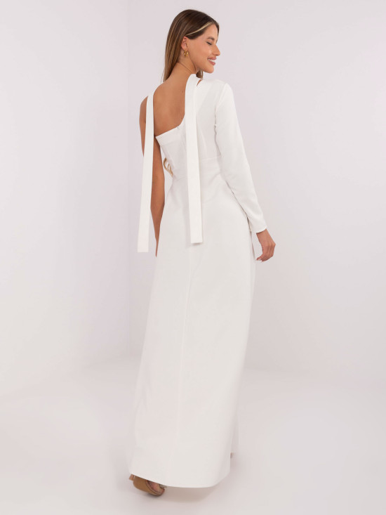 Rochie maxi ecru de seară cu un umăr