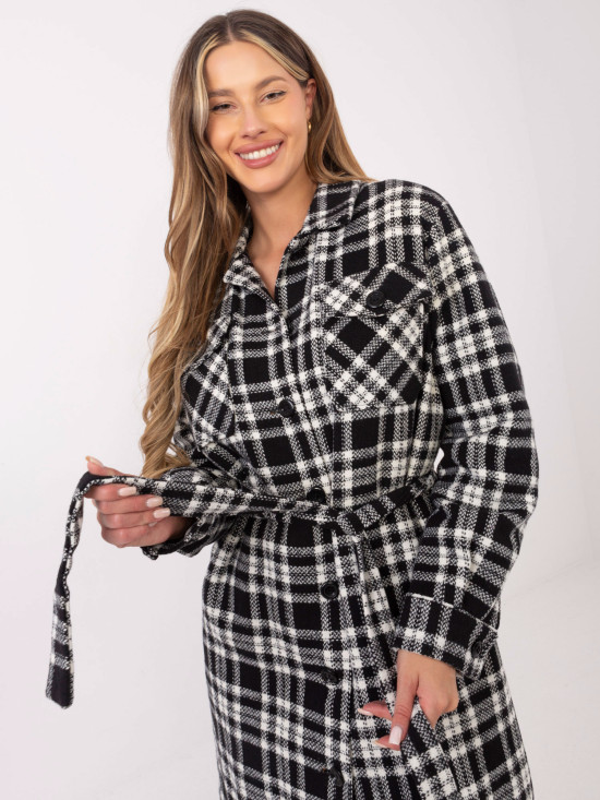 Palton damă alb-negru cu model în carouri