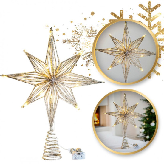 Steaua de decor pentru brad cu LED auriu