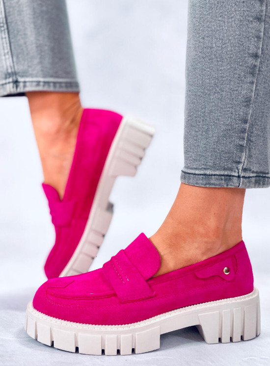 Mocasini fucsia din piele intoarsă cu platformă