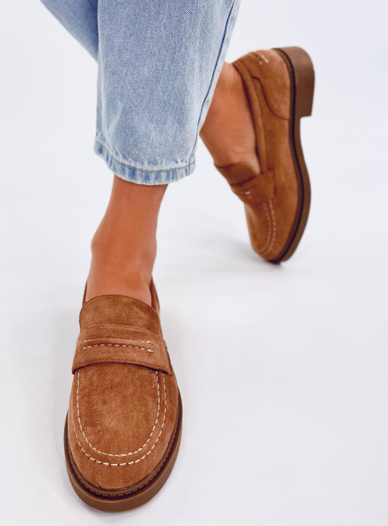 Mocasini maro camel joase din piele întoarsă