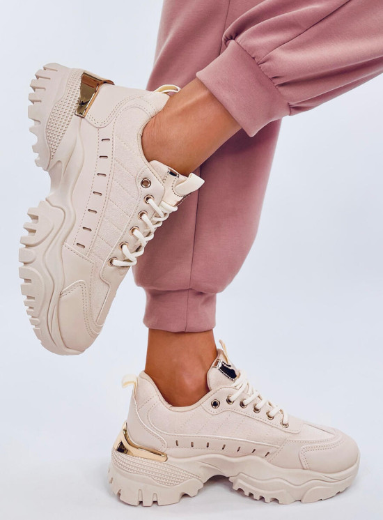 Adidași de damă pe talpă groasă bej/auriu