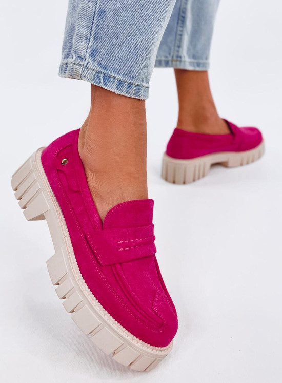 Mocasini fucsia din piele intoarsă cu platformă