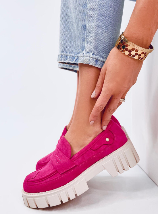 Mocasini fucsia din piele intoarsă cu platformă
