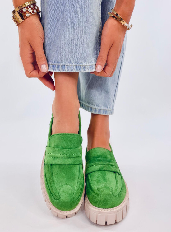Mocasini verzi din piele intoarsă cu platformă