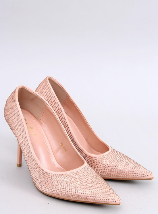 Pantofi stiletto roz șampanie cu zirconi