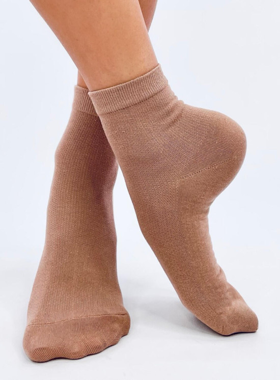 Șosete netede maro camel fără model