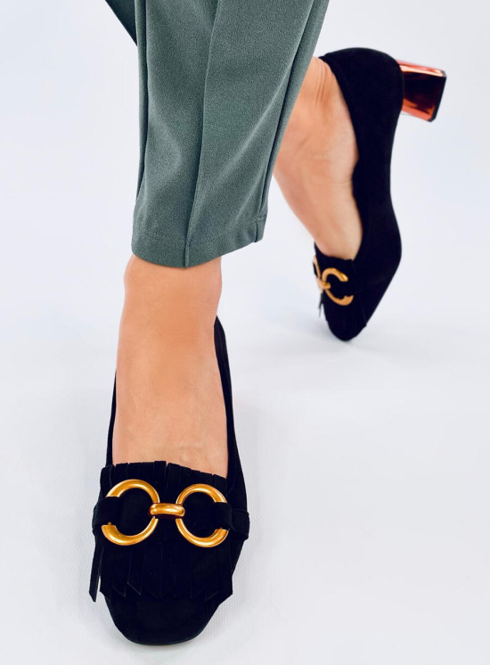 Pantofi negri cu toc color cupru