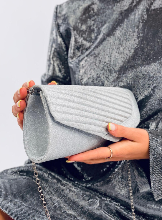 Geantă formală lucioasă argintie