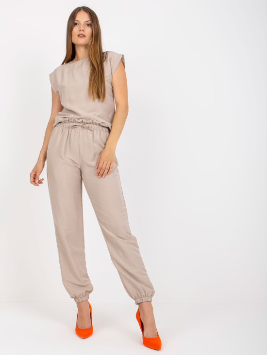 Compleu casual bej cu buzunare RUE PARIS
