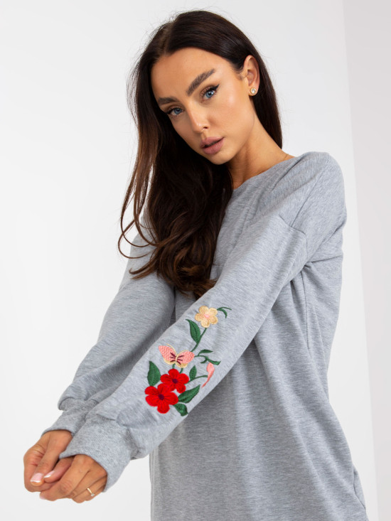 Rochie gri din bumbac cu broderie și buzunare RUE PARIS