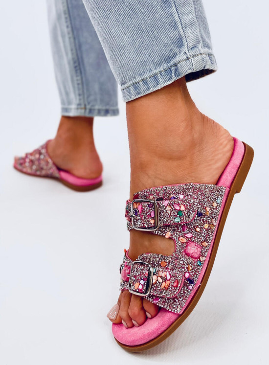 Șlapi de damă cu pietre roz