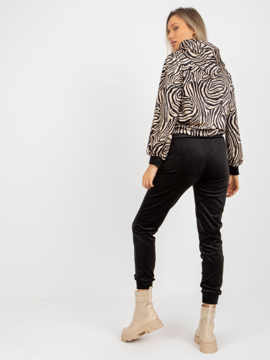 Compleu velur bej-negru cu hanorac cu model de leopard RUE PARIS