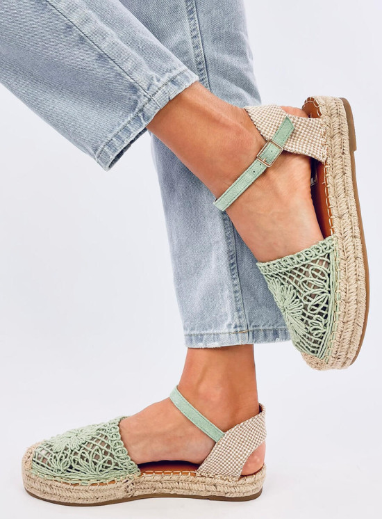 Espadrile verde deschis cu partea superioară din dantelă