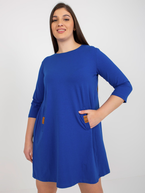 Rochie mini kobalt plus size cu buzunare Dalen