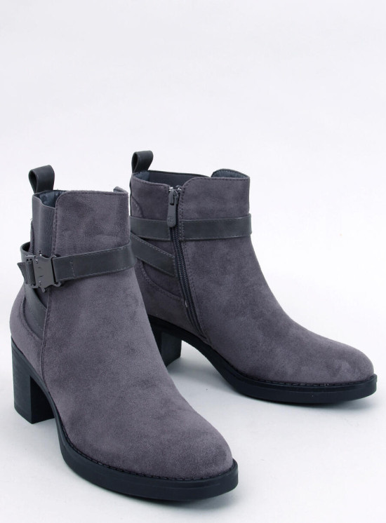 Botine cu toc jos gri închis