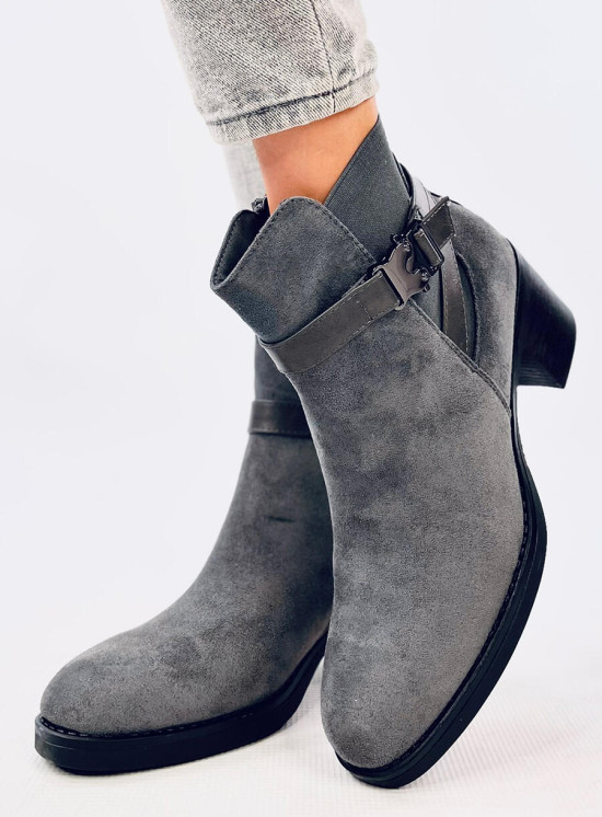 Botine cu toc jos gri închis