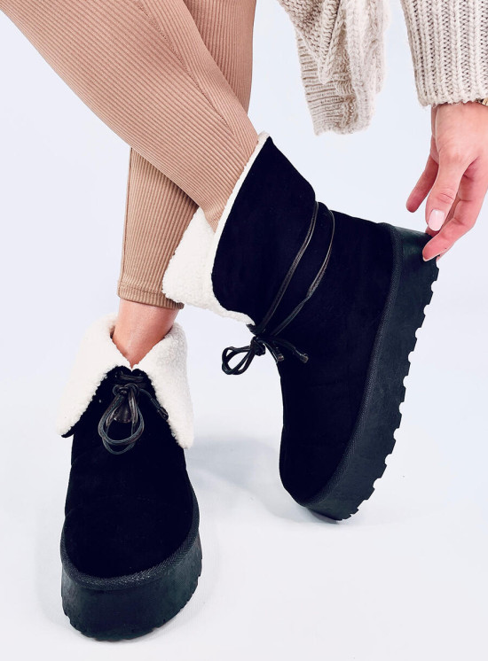 Cizme de zăpadă de culoare neagră cu blană artificială
