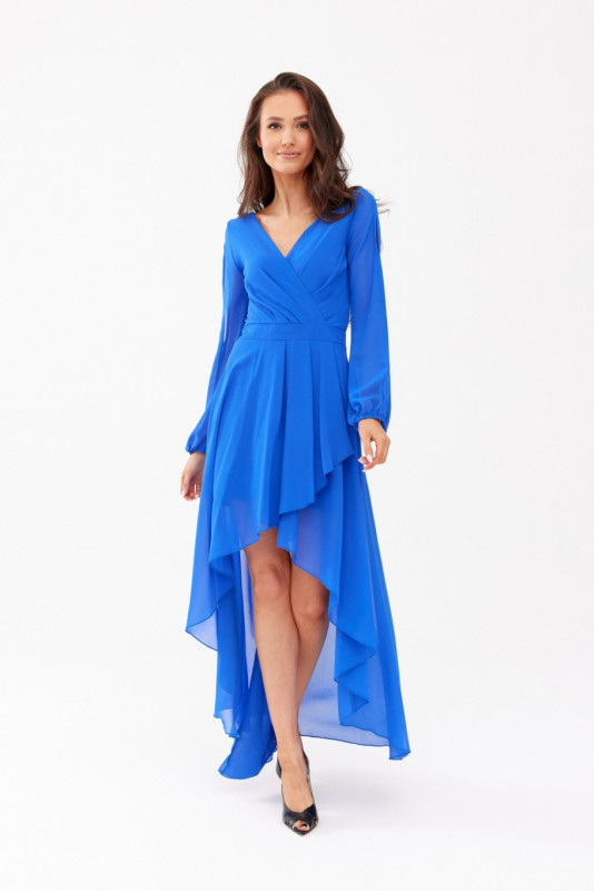 Rochie maxi asimetrică cu mâneci lungi, în nuanță intensă de albastru