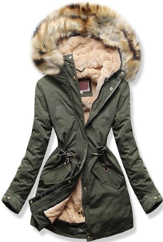 Parka khaki de iarnă cu căptușeală detașabilă