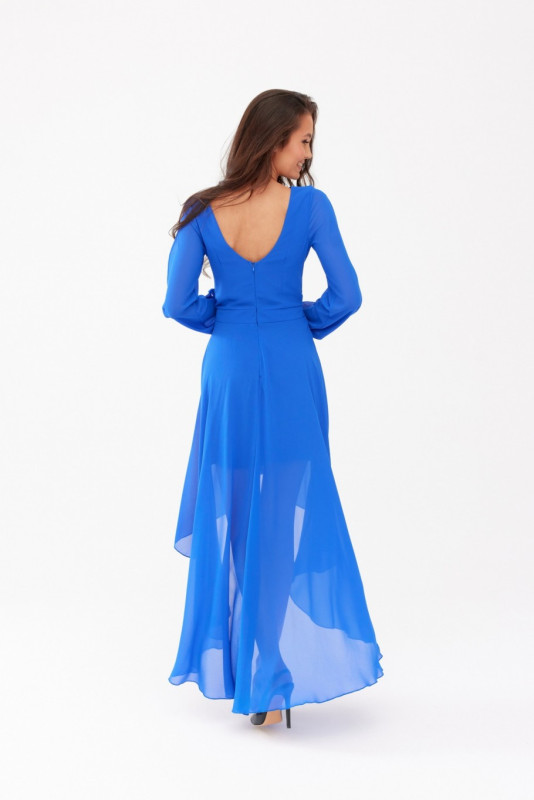 Rochie maxi asimetrică cu mâneci lungi, în nuanță intensă de albastru