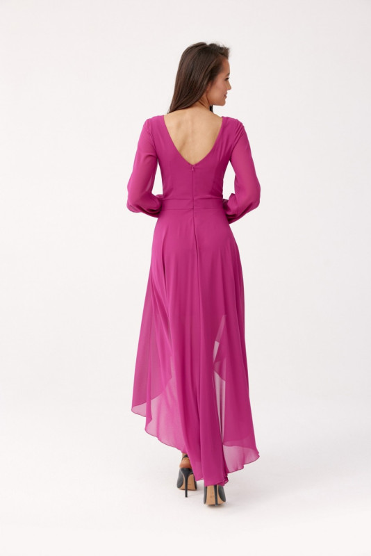 Rochie maxi asimetrică cu mâneci lungi, în nuanță violet episcopal
