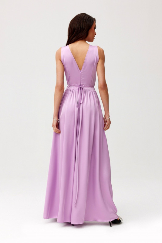 Rochie maxi din satin cu trandafir decorativ, lila