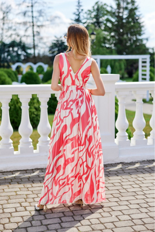 Rochie maxi din șifon cu model și decolteu petrecut Lorena