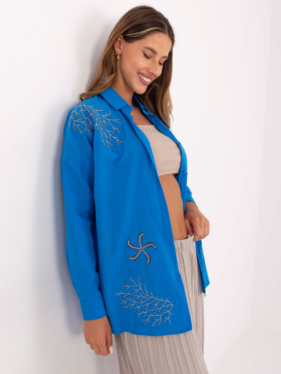 Cămașă oversize albastră închisă cu broderie