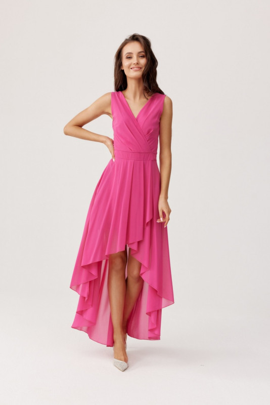Rochie asimetrică cu decolteu petrecut, culoare amarant