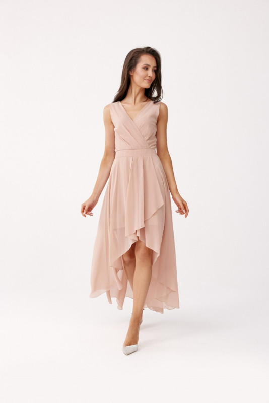 Rochie maxi asimetrică cu decolteu petrecut cappuccino