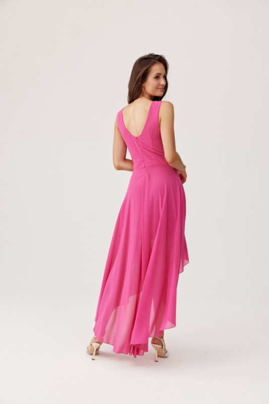 Rochie asimetrică cu decolteu petrecut, culoare amarant