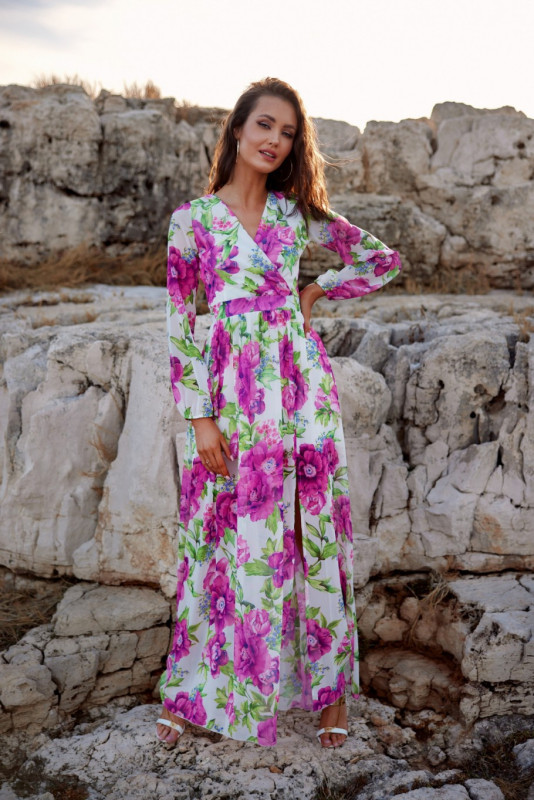Rochie lungă cu model și legare la spate Nicole