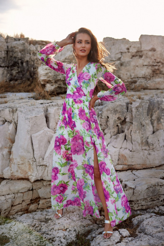Rochie lungă cu model și legare la spate Nicole