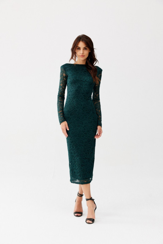 Rochie din dantelă verde, lungime 7/8