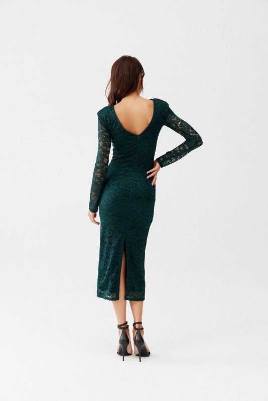 Rochie din dantelă verde, lungime 7/8
