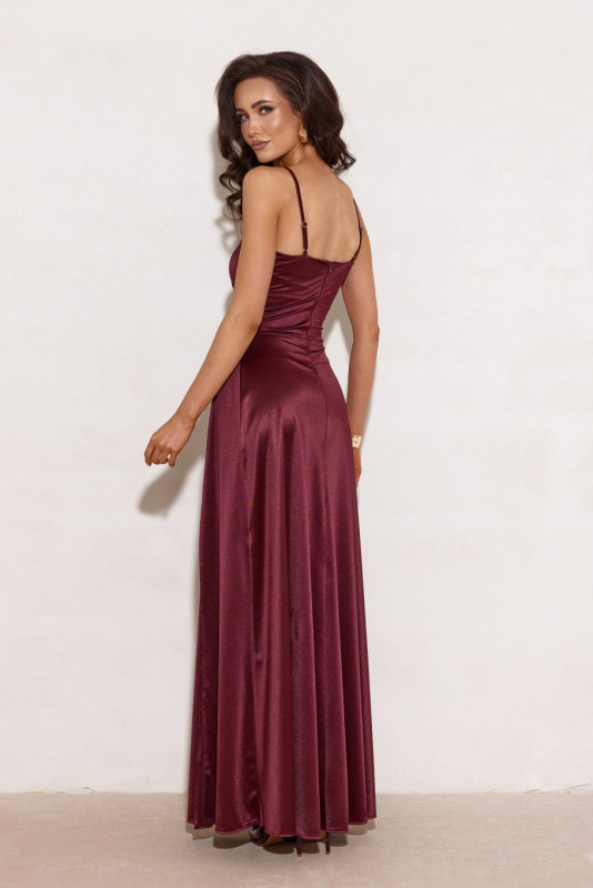 Rochie maxi din satin cu bretele, culoare bordo