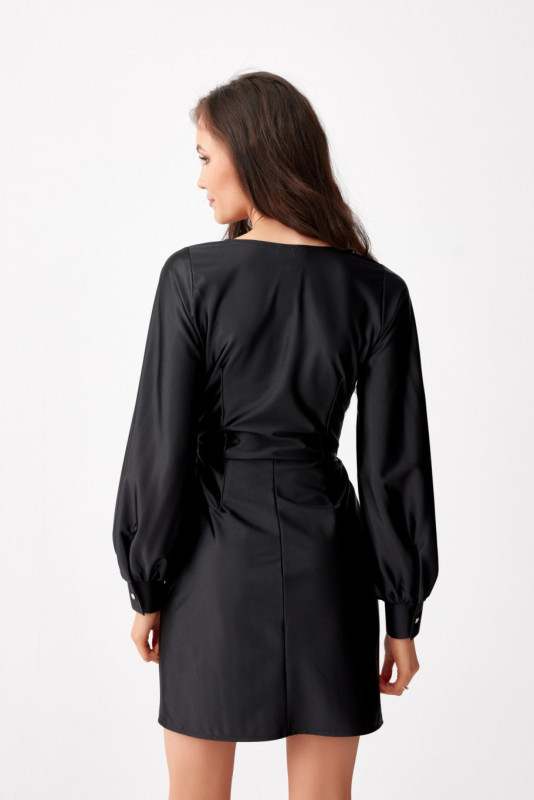 Rochie mini din satin cu mâneci lungi, neagră