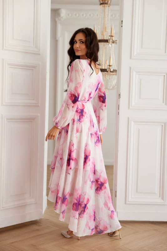 Fiorella – rochie midi din șifon cu legare în talie