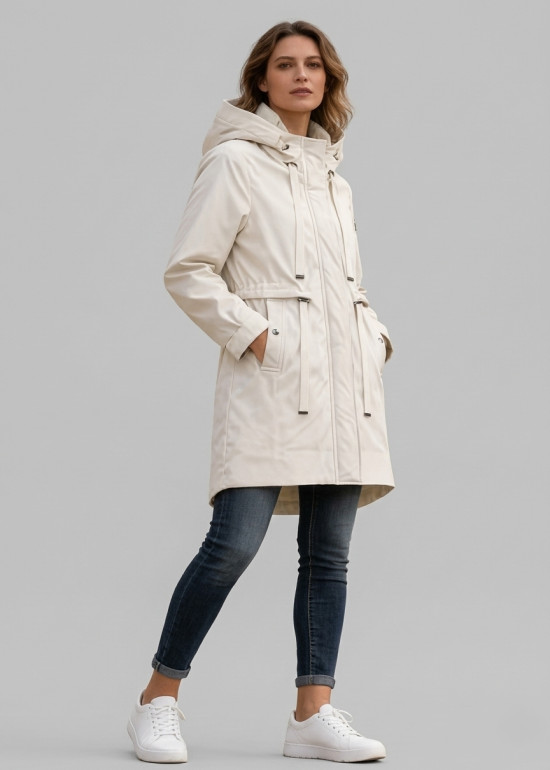 Parka ecru de primăvară cu glugă mare