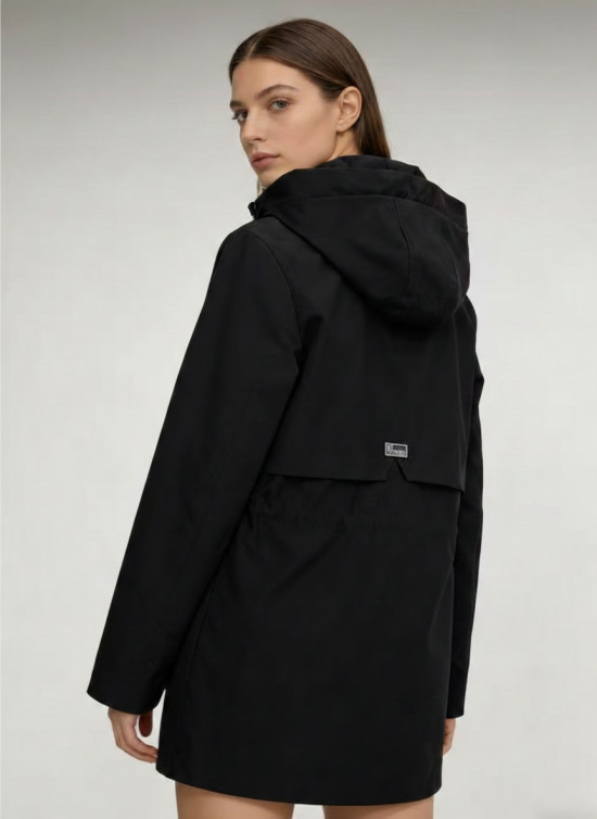 Parka pentru damă cu detalii aurii neagră