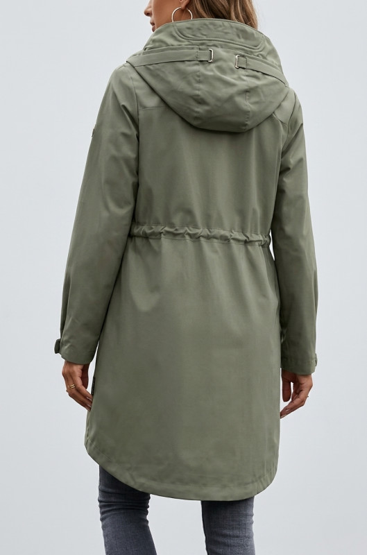 Parka de primăvară cu glugă mare khaki