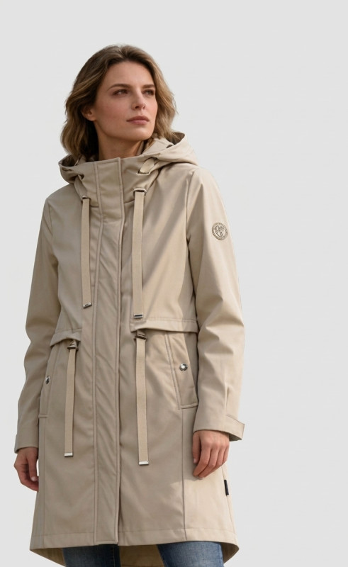 Parka de primăvară cu glugă mare bej