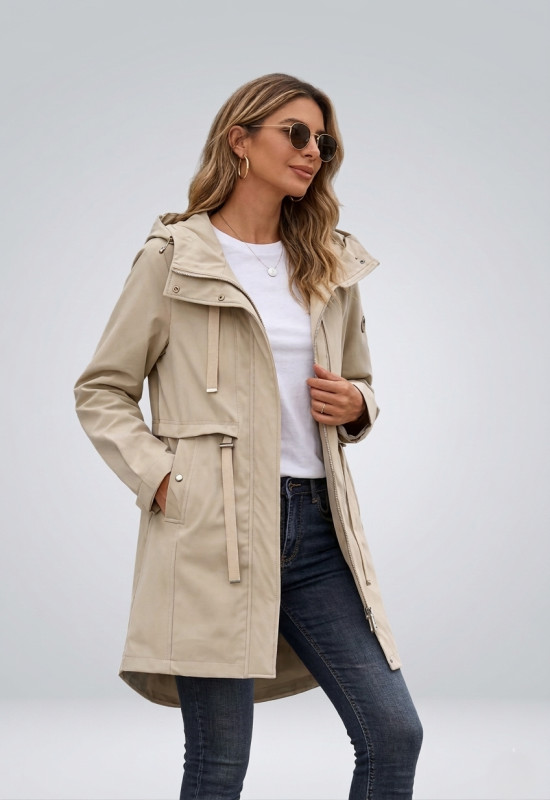 Parka de primăvară cu glugă mare bej