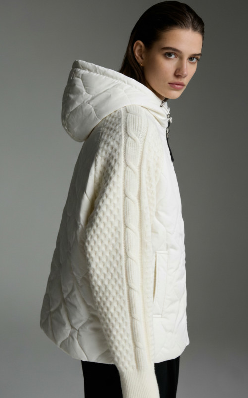 Geacă de tranziție pentru damă cu mâneci tricotate ecru