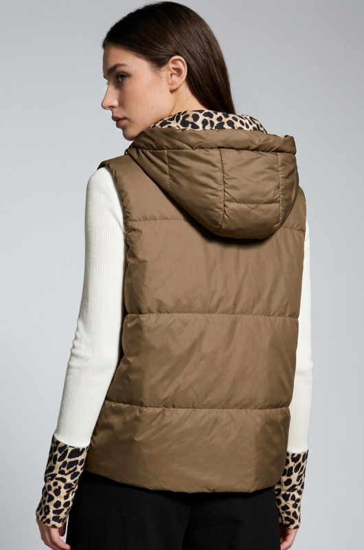 Vestă reversibilă cu imprimeu leopard, maro