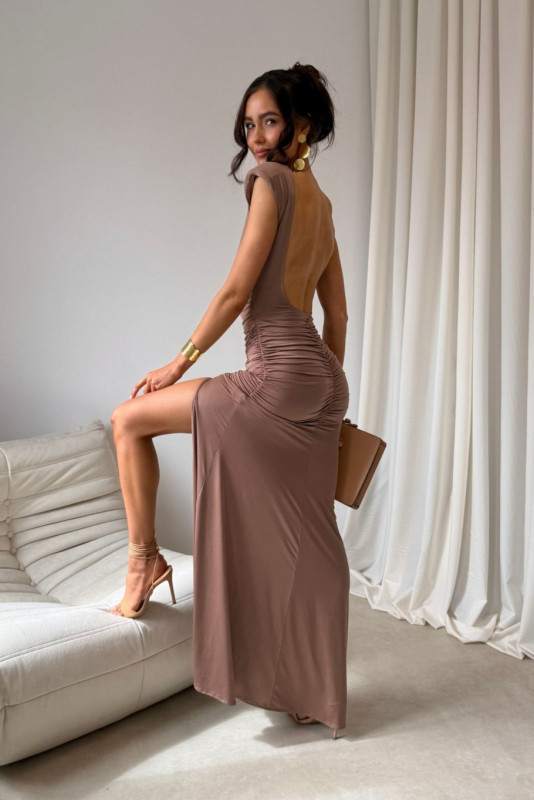 Rochie maxi Aurelia în nuanță maro deschis