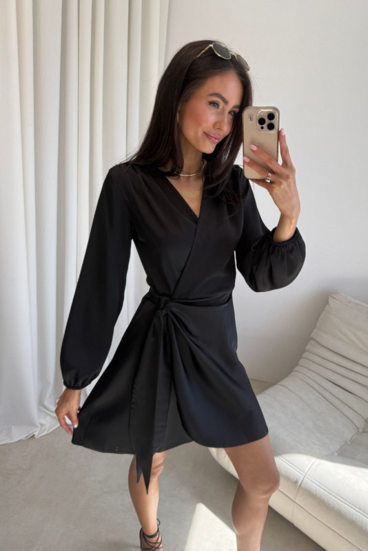 Rochie mini Catlin neagră, tip wrap