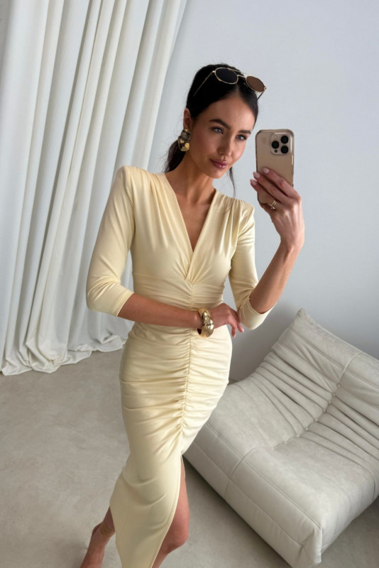 Rochie midi Mireya în galben deschis