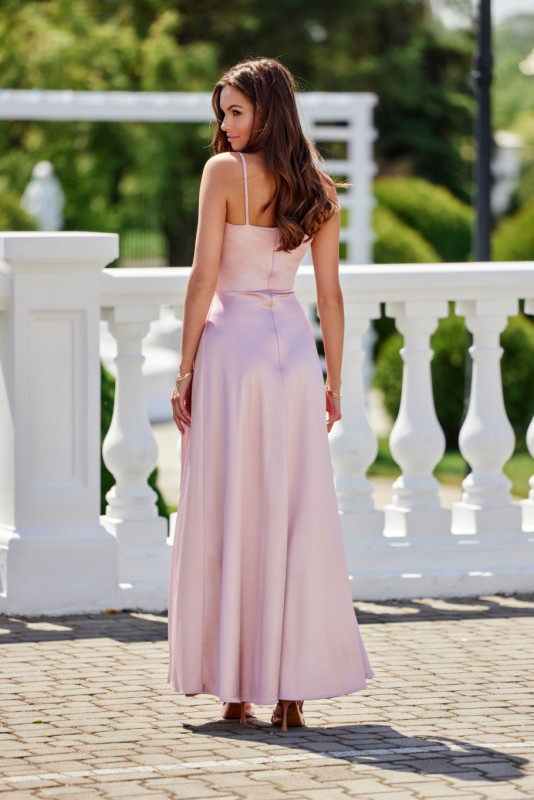 Rochie maxi din satin cu bretele, roz